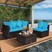 Latitude Run® Patio 4 Piece Rattan Sectional Seating Group w/ Cushions Synthetic Wicker/All - Weather Wicker/Wicker/Rattan in Blue | Wayfair