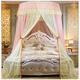 Mosquito Net Colorblocking Dome Bed Canopy Romantic Princess Universal Ceiling Ultra Dense Full Coverage Insect Protection Fit Single/Double/King Size Bed(Height :2.7M) Pink Yellow