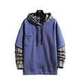 Autumn Spring Black Patchwork Hoodies Men's Sweatshirts Hiphop Punk Streetwear Casual Pullover Blue XXL