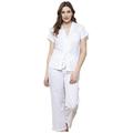 Cottonreal 100% Cotton Pyjamas Embroidered Floral Cap Sleeve White Ladies Pajamas (XS UK 8/10)