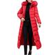 ZIXING Fashion Ladies Warm Coat Faux Fur Hooded Padded Quilted Zip Up Puffer Jacket Coat Long Overcoat Red L