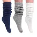 Women's Extra Long Heavy Slouch Cotton Socks Size 9 to 11, Navy - Gray - White, Medium