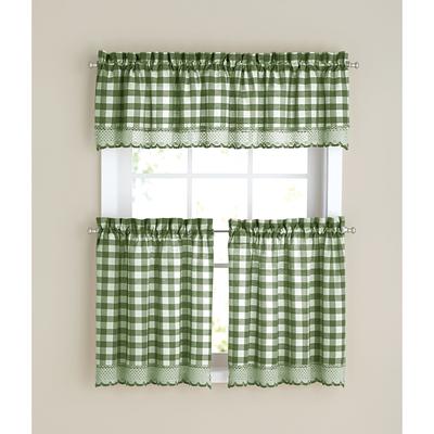 Wide Width Buffalo Check Tier Curtain Set, Valance Not Included by BrylaneHome in Sage (Size 58