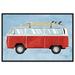 Oliver Gal Transportation Surfing on the Go Red Trucks & Busses - Floater Frame Painting on Canvas in Blue/Red | 16 H x 24 W x 1.5 D in | Wayfair