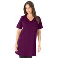 Plus Size Women's Short-Sleeve V-Neck Ultimate Tunic by Roaman's in Dark Berry (Size 2X) Long T-Shirt Tee