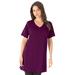 Plus Size Women's Short-Sleeve V-Neck Ultimate Tunic by Roaman's in Dark Berry (Size 2X) Long T-Shirt Tee