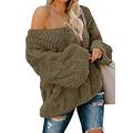 Arainlo Ladies Winter Sweater V Neck Autumn Jumper for Women Long Sleeve Tops Cable Knit Jumper Olive Green Large, Size 14-16