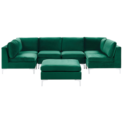 Modulares Sofa U-Form mit Ottomane Grün Polsterbezug aus Samtstoff Metallbeine Wohnzimmer Salon Wohnlandschaft