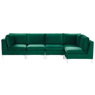 Modulares Ecksofa linksseitig Grün Polsterbezug aus Samtstoff 5-Sitzer mit Metallgestell Silber Wohnzimmer Salon Möbel