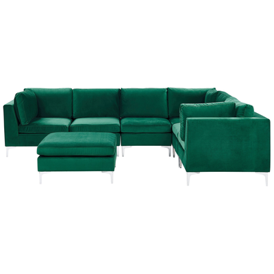 Modulares Sofa mit Ottomane linksseitig Grün Polsterbezug aus Samtstoff mit Metallgestell Silber Wohnzimmer Salon Möbel