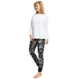 Plus Size Women's Rib Trim Sleep Leggings by ellos in Black Multi Floral (Size M)