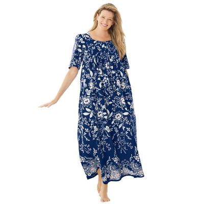 Plus Size Women's Bib Front Lounger by Only Necessities in Evening Blue Vines (Size 4X)