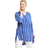 Plus Size Women's Notch Neck Crinkle Tunic by ellos in Rich Indigo White Stripe (Size 34)
