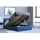 Home Treats Upholstered Double Ottoman Storage Bed | Double Bed with Storage | Double Bed Frame with Under Bed Storage | 4ft6 Double Size Storage Bed | Navy Linen Ottoman Double Bed