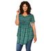 Plus Size Women's Swing Ultra Femme Tunic by Roaman's in Green Flower Medallion (Size 38/40) Short Sleeve V-Neck Shirt