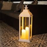 Alpine Battery Powered Integrated LED Outdoor Lantern w/ Electric Candle in White | 28 H x 9 W x 9 D in | Wayfair IVY100HH-L