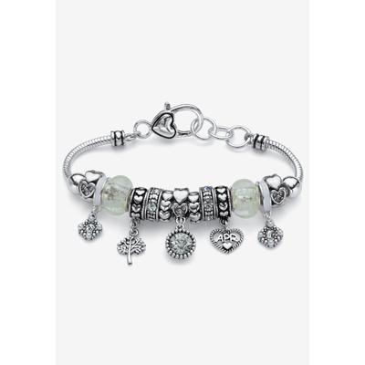 Women's Antique Silvertone Simulated Birthstone 8" Charm Bracelet by PalmBeach Jewelry in April