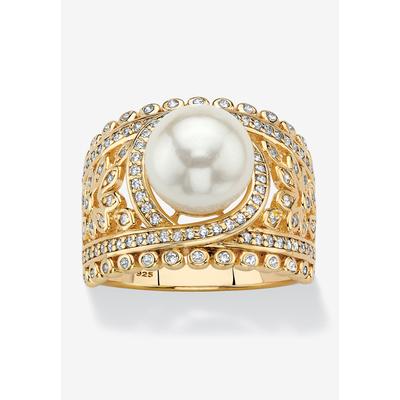 Women's Gold over Sterling Silver Simulated Pearl and Cubic Zirconia Ring by PalmBeach Jewelry in Gold (Size 9)