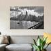 East Urban Home '1940s-1950s Downtown Skyline Manhattan Seen Through Cables of Brooklyn Bridge Tug Boat in East River NYC NY USA' Photographic Print on Wrapped Canvas Canvas | Wayfair