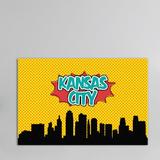 East Urban Home Comic Book Skyline Series: Kansas City Graphic Art on Wrapped Canvas in Black/Blue/Green | 8 H x 12 W x 0.75 D in | Wayfair