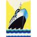 Buyenlarge 'Steamship Cruise liner Boom Label' Painting Print in Black/Blue/Yellow | 30 H x 20 W x 1.5 D in | Wayfair 0-587-23040-1C2030