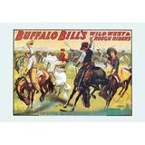 Buyenlarge Buffalo Bill: Cowboy Fun The Bronco Busters Busy Day Vintage Advertisement in Brown/Green/Yellow | 28 H x 42 W x 1.5 D in | Wayfair