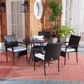 Safavieh Laina Round 4 - Person Bistro Set w/ Cushions Glass/Metal in Black | Outdoor Furniture | Wayfair PAT7703A-2BX