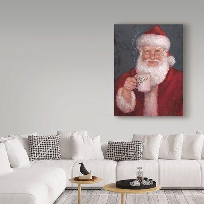 Trademark Fine Art 'Santa w/ a Mug' Acrylic Painting Print on Wrapped Canvas in Black/Red | 19 H x 14 W x 2 D in | Wayfair ALI31292-C1419GG