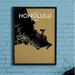 Wrought Studio™ 'Honolulu City Map' Graphic Art Print Poster in Luxe Paper in Black/Yellow | 17 H x 11 W x 0.05 D in | Wayfair