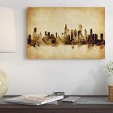 East Urban Home Foxed (Retro) Skyline Series: Chicago, Illinois, USA Graphic Art on Wrapped Canvas, in Black/Green/Yellow | Wayfair