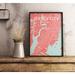 Wrought Studio™ 'Jersey City City Map' Graphic Art Print Poster in Pink Paper in Blue/Pink | 17 H x 11 W x 0.05 D in | Wayfair VRKG7450 43629636