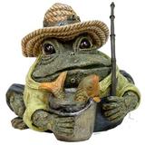 HomeStyles Fisherman Character Toad/Frog Garden Statue Concrete/Stone in Green | 7.25 H x 8.75 W x 9 D in | Wayfair 94015