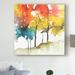 Winston Porter 'Rainbow Trees II' Watercolor Painting Print on Wrapped Canvas in Green/Orange/Yellow | 14 H x 14 W x 2 D in | Wayfair