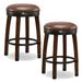 Millwood Pines Coomes Swivel Bar & Counter Stool Wood/Upholstered/Leather in Red/Brown | 30 H x 19 W x 19 D in | Wayfair