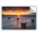 East Urban Home Lake Erie Pier Sunset Removable Wall Decal Vinyl in Blue/Orange | 8 H x 12 W in | Wayfair 0yor160a0812p