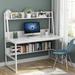 Everly Quinn Regina Desk w/ Hutch Wood/Metal in White | 54.72 H x 47.24 W x 22.6 D in | Wayfair 98C1B48940274B8F9E236F7325B2815E