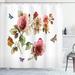 Winston Porter Langsam Shabby Elegance Roses Buds Leaves Tulips Floral Details Butterflynatural Print Single Shower Curtain | Wayfair