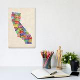 Ebern Designs Michael Tompsett 'California Typography Text Map' Michael Tompsett Graphic Art on Canvas | 12 H x 8 W x 0.75 D in | Wayfair