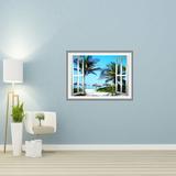 Bay Isle Home™ Tropical Palapa Scene 3D Window Frame Peel & Stick Removable Wall Decal Vinyl in Gray | 18 H x 22 W in | Wayfair