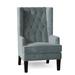 Wingback Chair - Everly Quinn Searle 30" Wide Tufted Wingback Chair Fabric in Blue/Brown | 48 H x 30 W x 34 D in | Wayfair