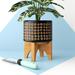 Dakota Fields Planter on Stand - Ceramic Planter on Wooden Base - Contemporary Spotted Design Indoor or Outdoor Plant Stand Decor Ceramic | Wayfair