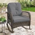 Wade Logan® Baecher Outdoor Rocking Wicker/Rattan Chair w/ Cushions Wicker/Rattan in Gray/Brown | 37.8 H x 30 W x 35.2 D in | Wayfair