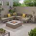 Orren Ellis Jessica 4 Pieces Sectional Seating Group w/ Cushions Wood in Brown/Gray | Outdoor Furniture | Wayfair 20DC9283159A4D00BB2F6A09583E8342