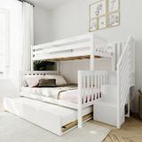 Juliann Twin Over Full Solid Wood Standard Bunk Bed w/ Trundle by Harriet Bee Wood in White | 65 H x 57.75 W x 99.25 D in | Wayfair