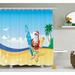 The Holiday Aisle® Christmas Santa on Beach Surf Shower Curtain + Hooks Polyester | 75 H x 69 W in | Wayfair THLA2027 39394001