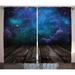 Brayden Studio® Jocelyne Galaxy Outer Space View from Rustic Wooden Deck of Blue Nebula Stars Magical Night Graphic Print | 84 H in | Wayfair