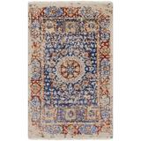 White 24 x 0.2 in Area Rug - Bungalow Rose Manorville Terranova Oriental Hand-Knotted Wool Navy/Burnt Orange Area Rug Wool | 24 W x 0.2 D in | Wayfair