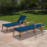 Winston Porter Bevelyn Reclining Chaise Lounge w/ Cushion Wood/Solid Wood in Blue | 37.25 H x 29.5 W x 79 D in | Outdoor Furniture | Wayfair