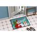 The Holiday Aisle® Andee Snowman w/ Corgi Non-Slip Outdoor Door Mat Synthetics in Green/Blue | 18 W x 27 D in | Wayfair