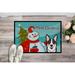 The Holiday Aisle® Andee Snowman w/ Corgi Non-Slip Outdoor Door Mat Synthetics in Green/Gray/Blue | 18 W x 27 D in | Wayfair